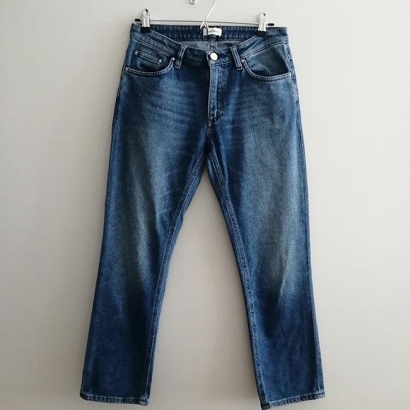 Toteme Straight Leg Mid Rise Ankle Crop Jeans Mid Blue 28 - Picture 3 of 16
